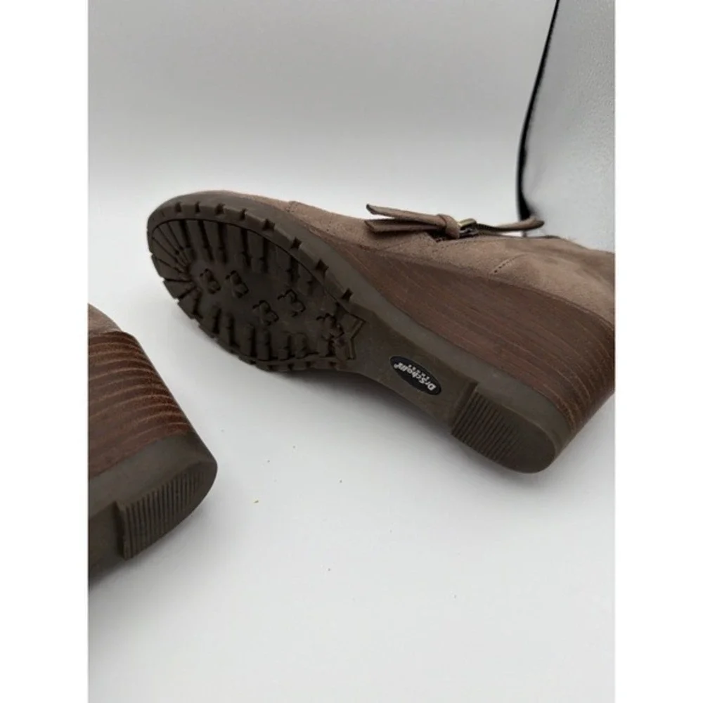 Dr. Scholl's Women's US 7 Suede Ankle Boots Taupe Lace-Up Side Zip Wedge.   1597
